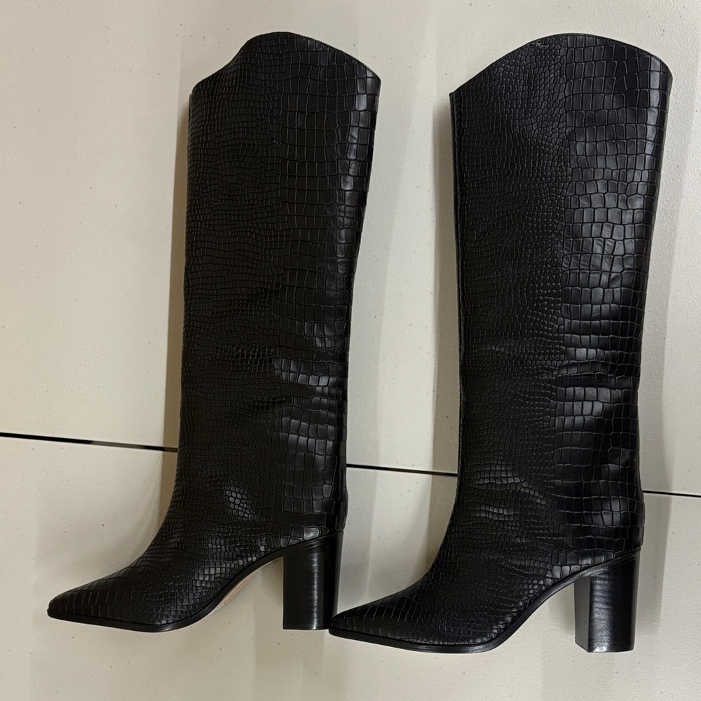 SCHUTZ MARYANA BLOCK WIDE CROCODILE BOOT